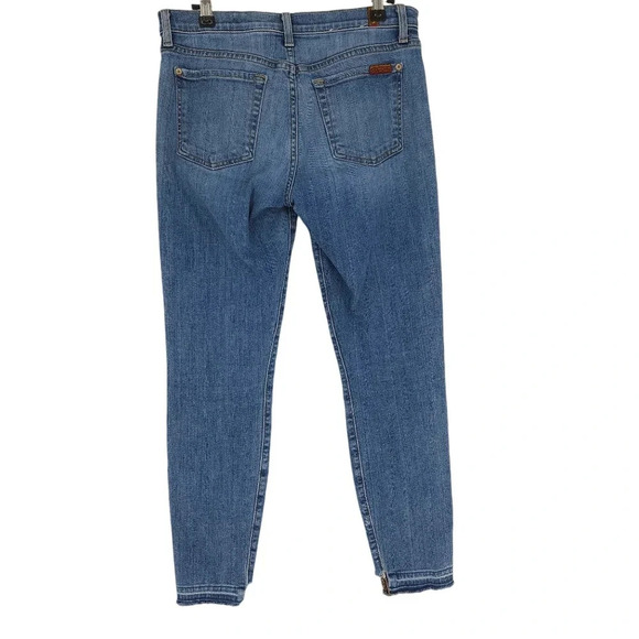7 For All Mankind Ankle Skinny Jeans Mid Rise Medium Wash Step Raw Hem Denim - Picture 2 of 8